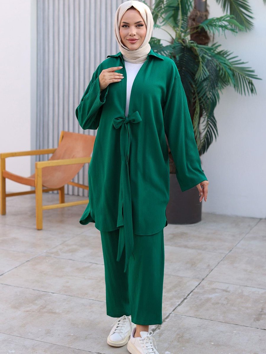 Misskayle Yeşil Bağlama Detaylı Kimono Takım