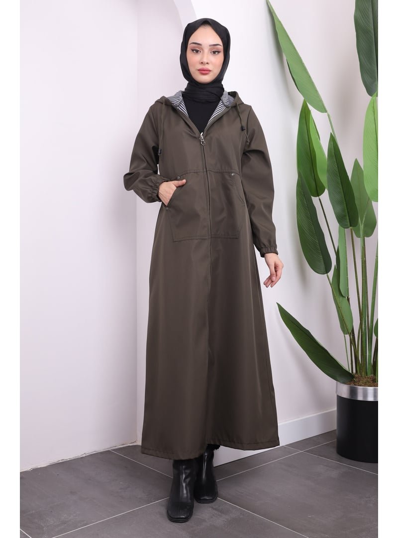 İmaj Butik Haki Kapüşonlu Fermuarlı Kap