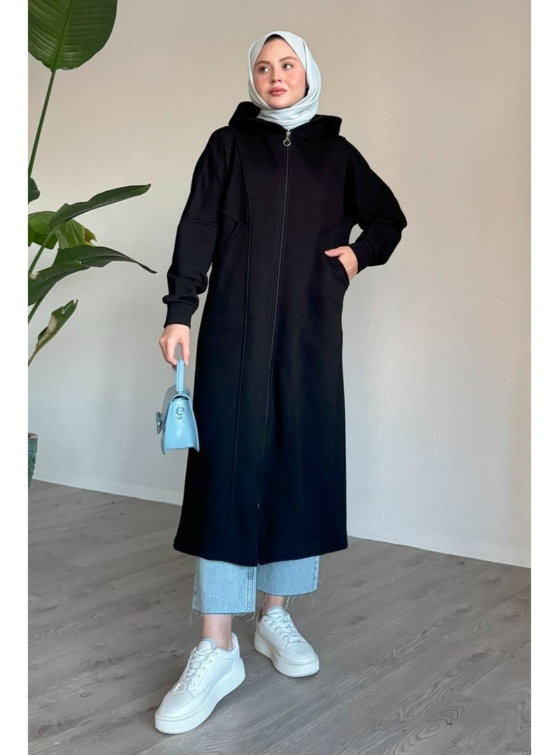 InStyle Çift Cepli Önden Fermuarlı Siyah Kap