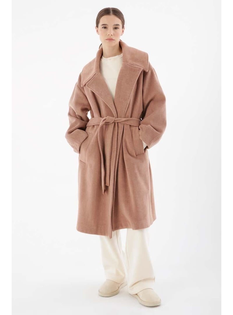 Allday Somon Oversize Kuşaklı Kaşe Kaban