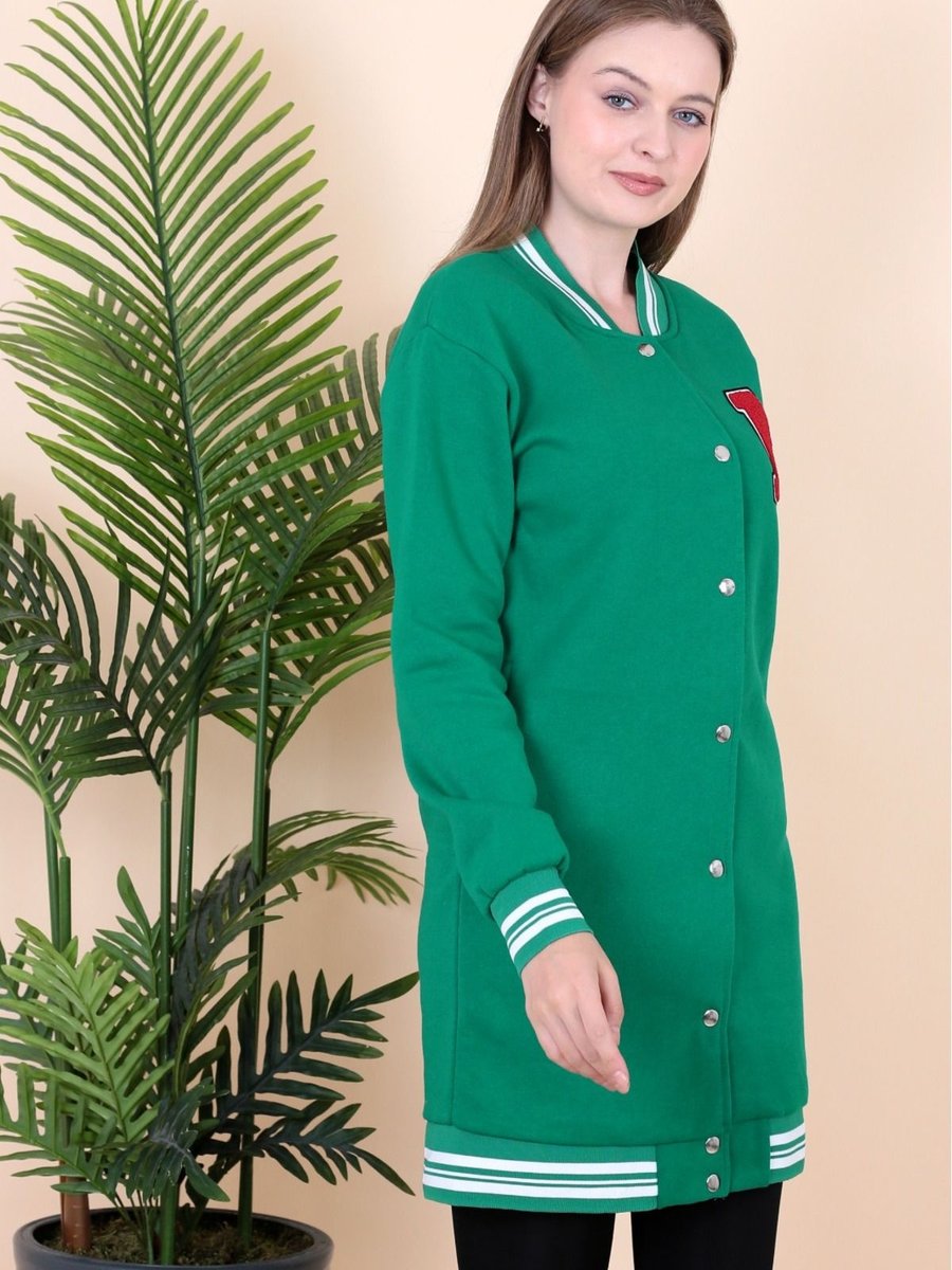 Abs Fashion Yeşil Üç Ip Şardonlu Uzun Kolej Ceket Tunik