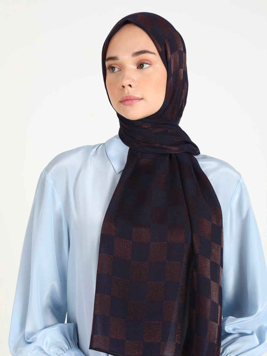 Miray Lacivert Bordo Dama Karla Şal