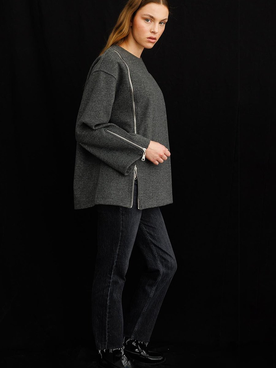 Hooopstore Fermuar Detaylı Kaşe Antrasit Sweatshirt