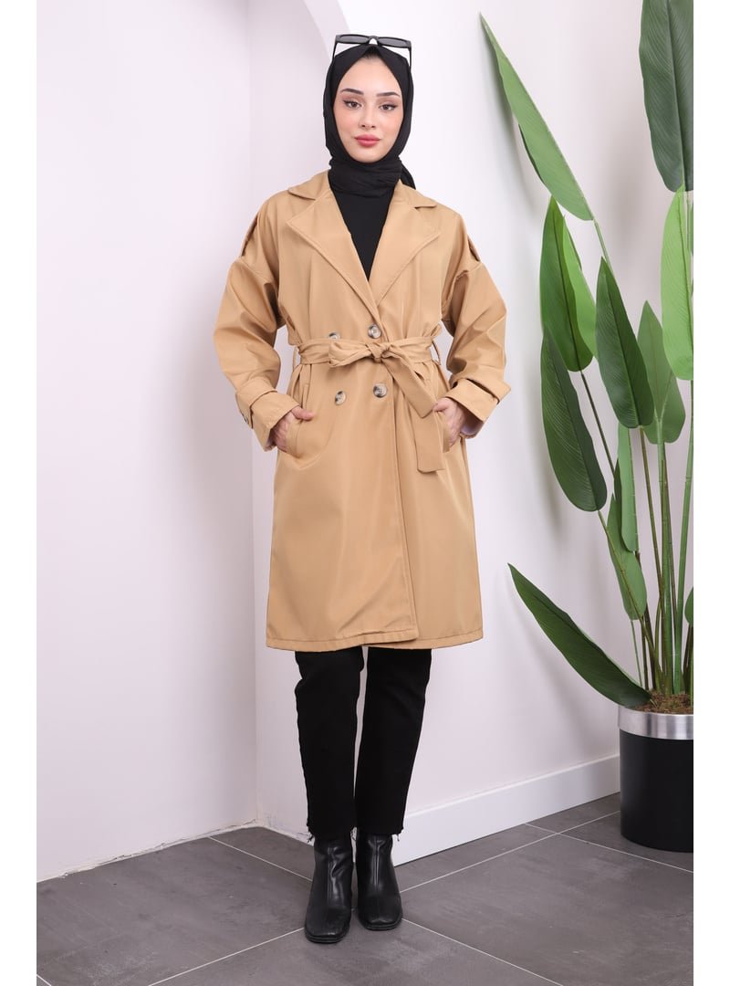 İmaj Butik Camel Bel Kuşaklı Düğmeli Trençkot