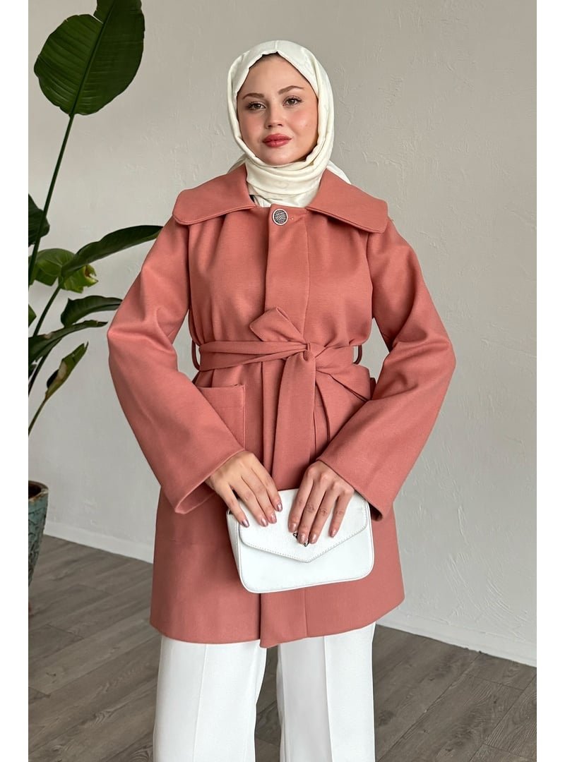 InStyle Düğme Detaylı Astarlı Gül Kurusu Kısa Kaban