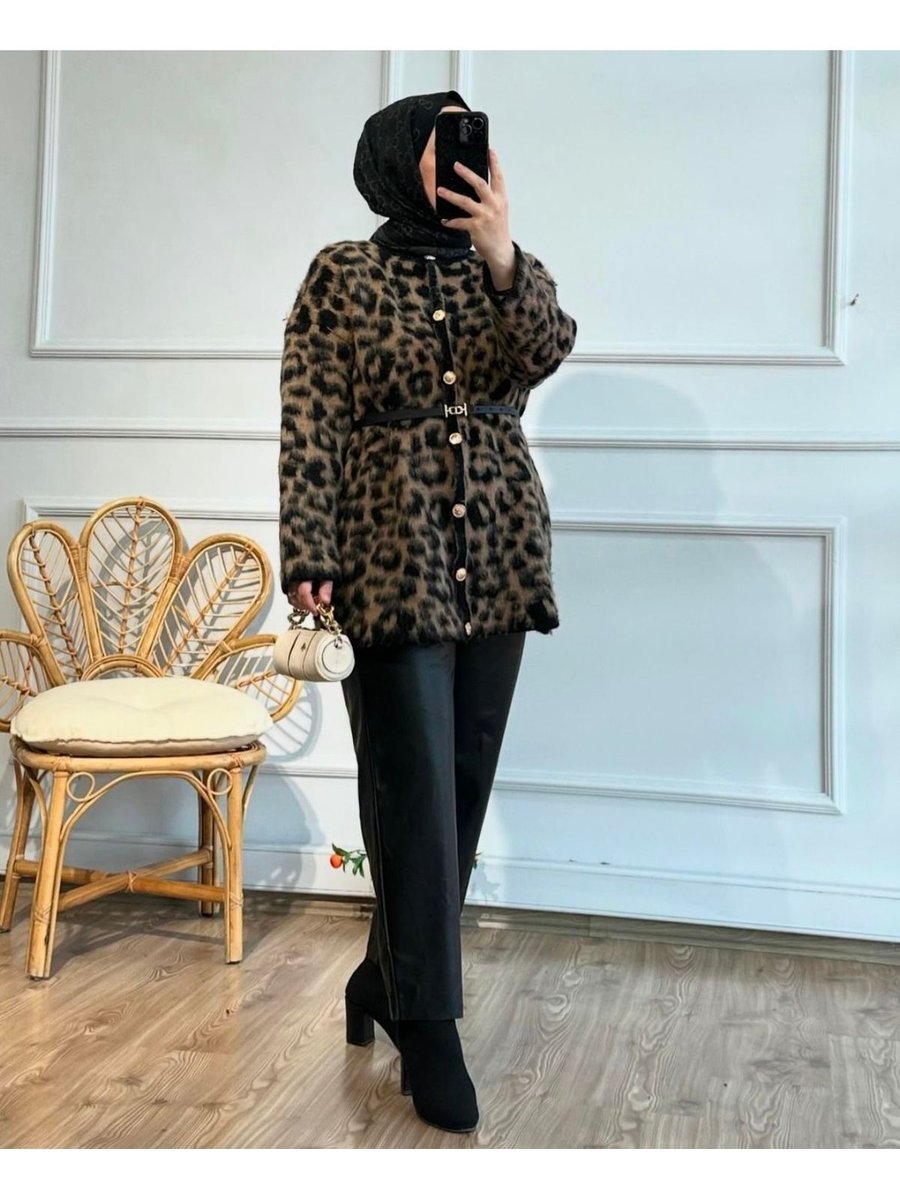 Butiksosyete38 Leopar Peluş Ceket