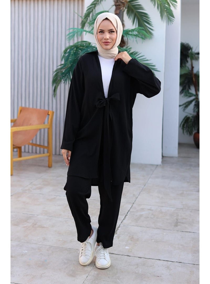 Misskayle Siyah Bağlama Detaylı Kimono Takım