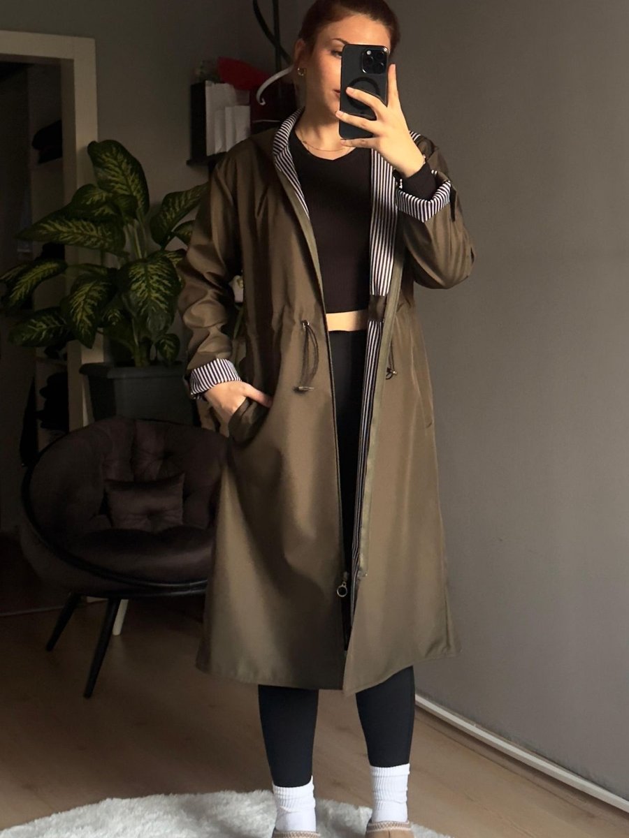 Genel Markalar Kol Apoletli Trençkot Haki
