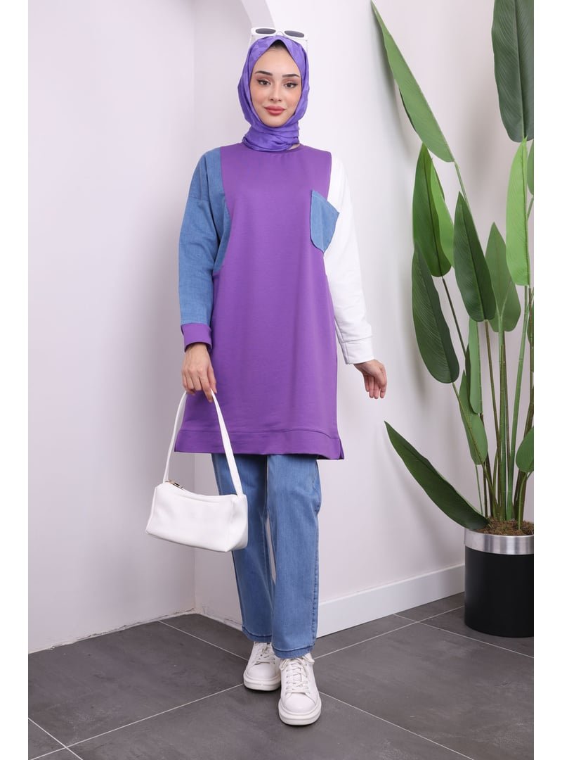 İmaj Butik Mor Kot Detaylı Garnili Pantolonlu Takım