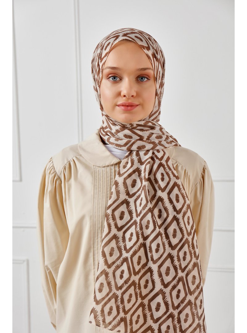ŞALESS Kahverengi Desenli Şal