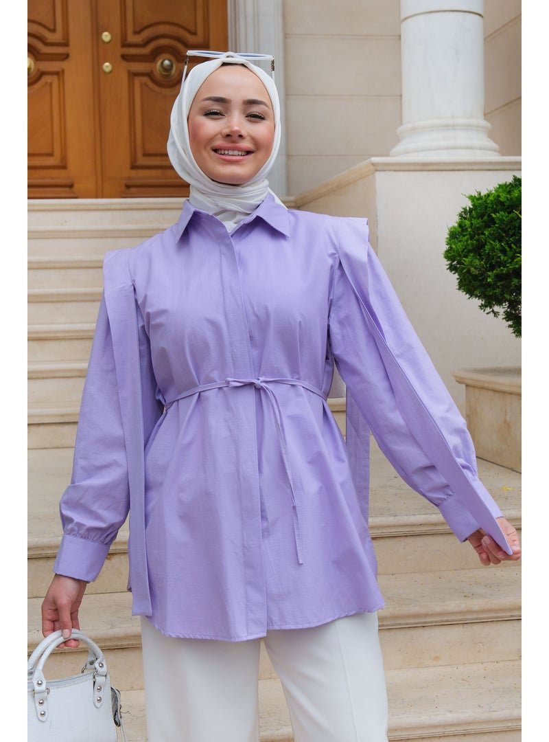 Locco Moda Lila Pile Detay Önü Gizli Düğmeli Gömlek