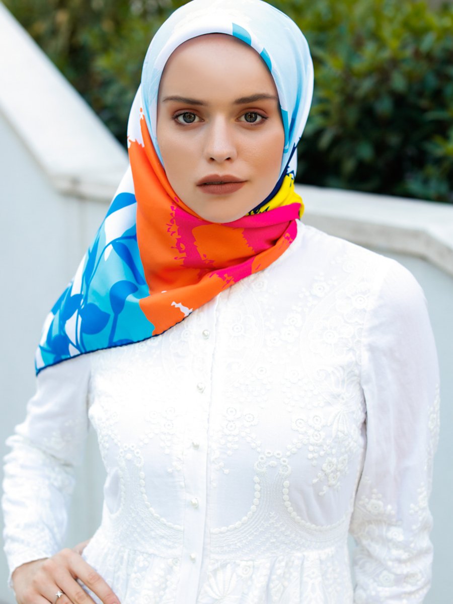 Şalevi Şal Evi Mercan Twill Eşarp Renkli