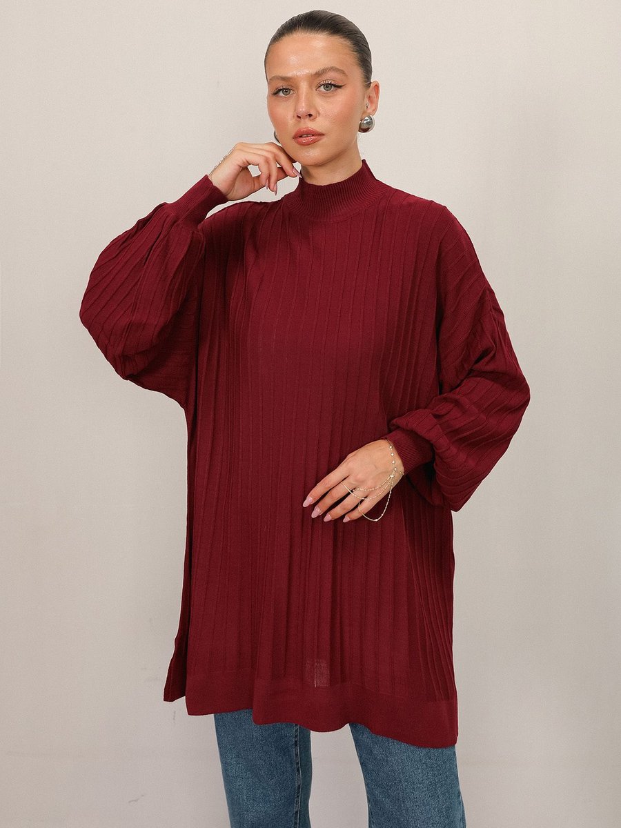 Melike Tatar Bordo Basic Triko Tunik