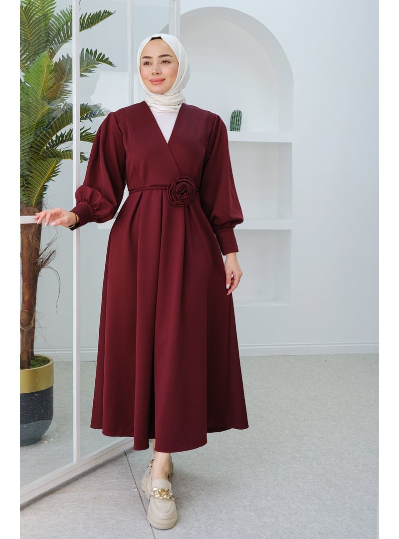 Locco Moda Mürdüm Gül Kemerli Elbise
