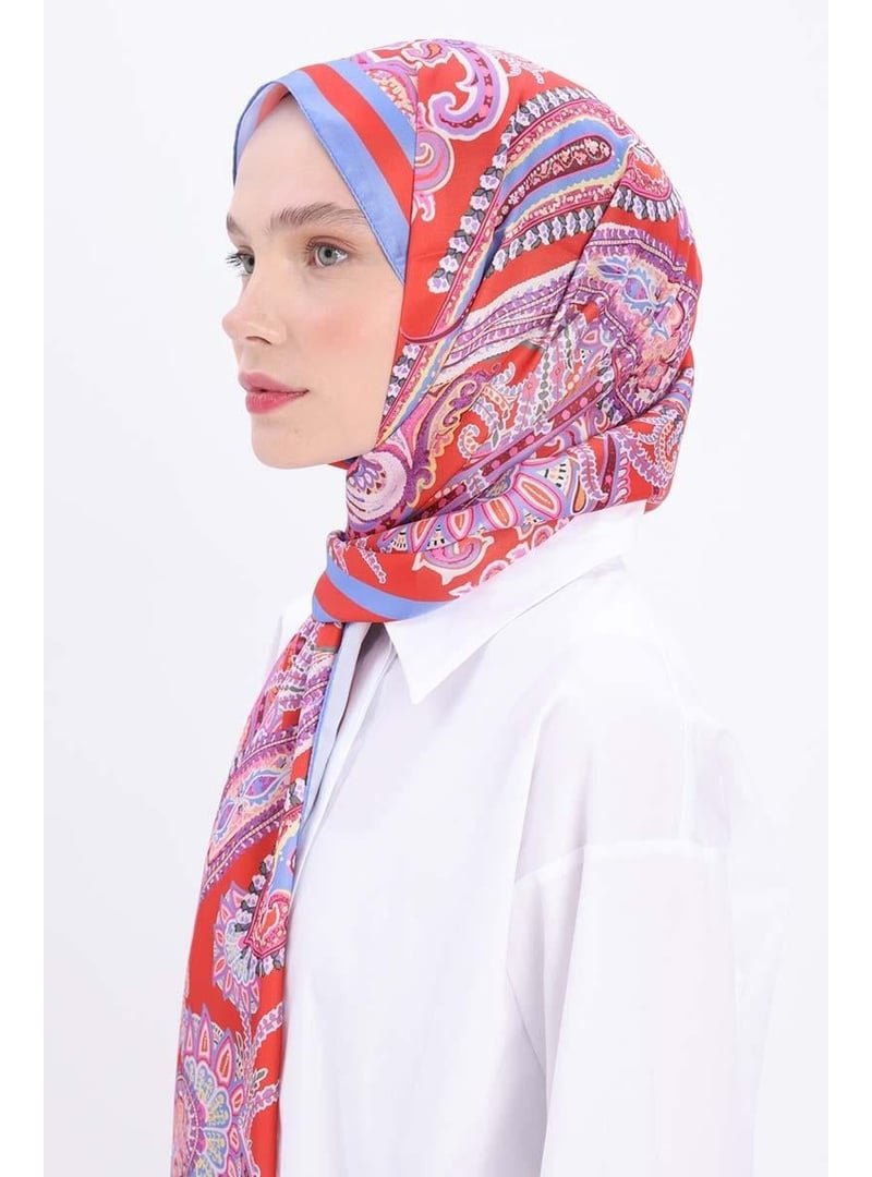 Allday Desenli Twill Şal Turuncu Mor