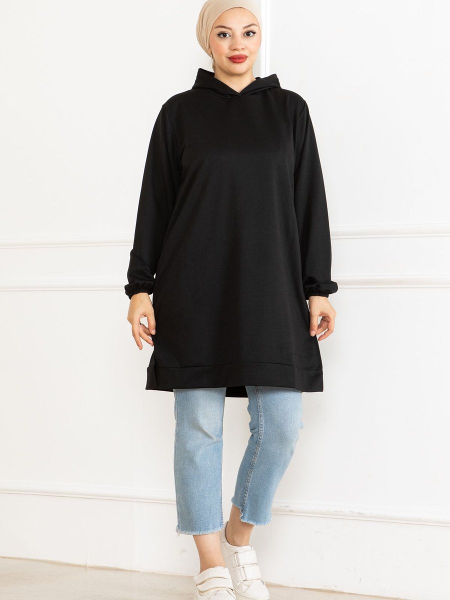 Fatella Kapüşonlu Tunik Sweatshirt Siyah