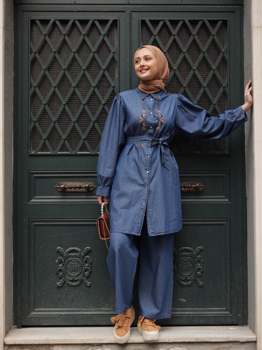 Esra Keküllüoğlu Denim Nakışlı Takım Lacivert
