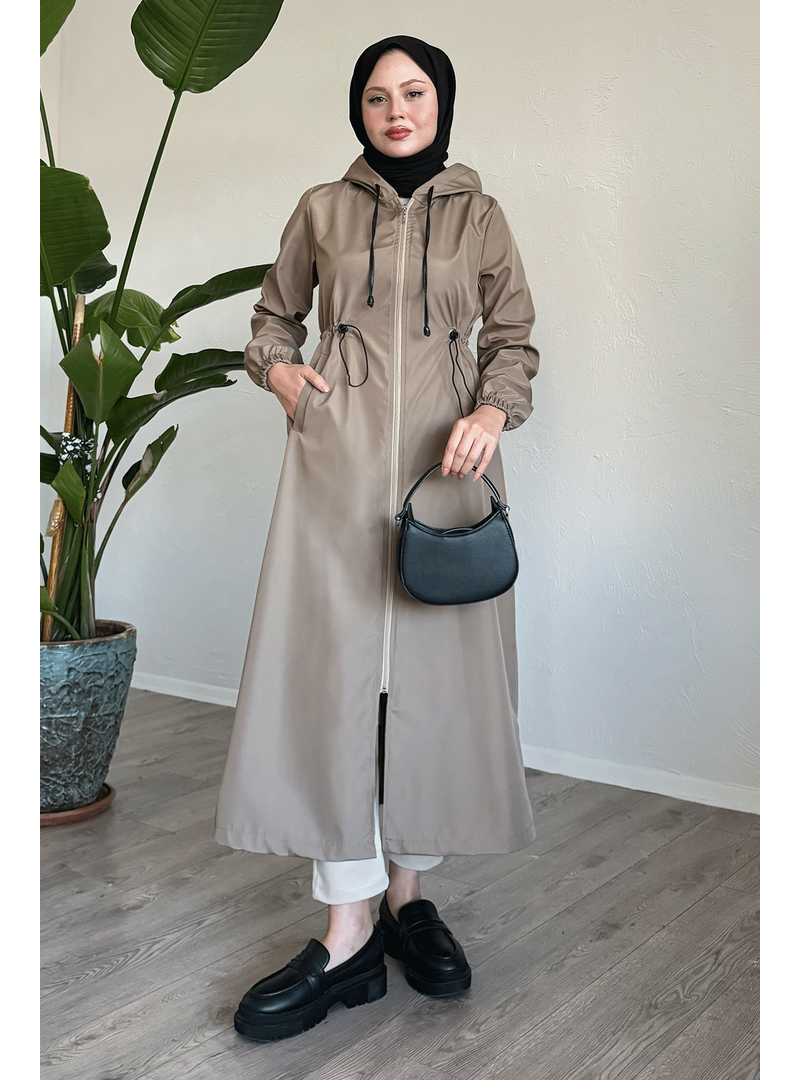 InStyle Sütlü Kahve Layisa Çizgili Desenli Beli Büzgü Trenç