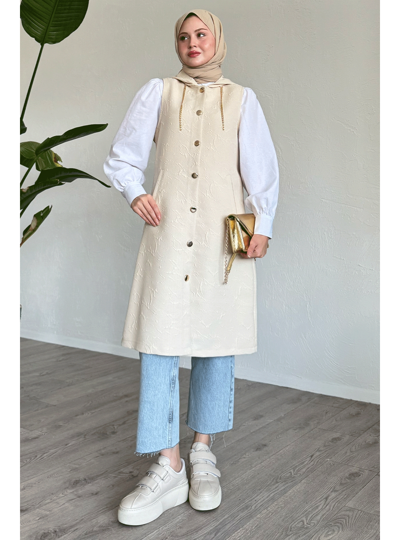InStyle Bej Jakar Kapitone Zincir Detaylı Yelek