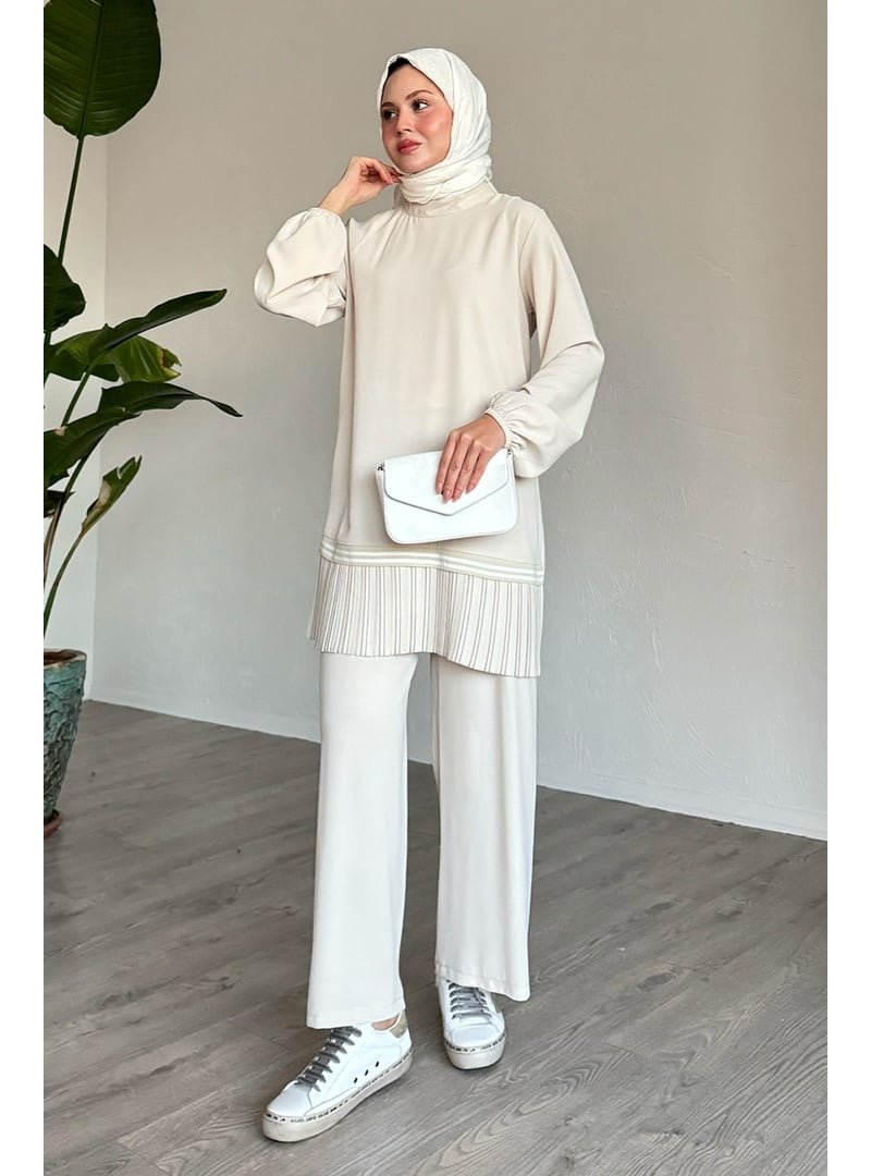 InStyle Etek Ucu Piliseli Biyeli Ekru İkili Takım