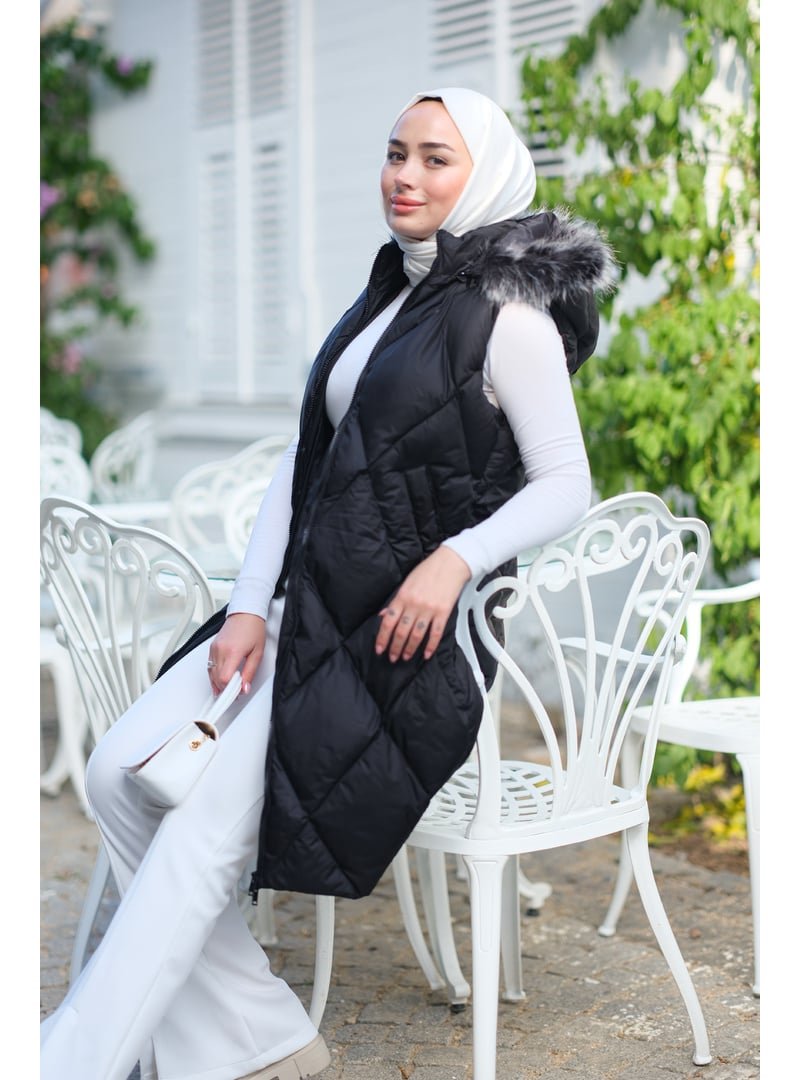 Locco Moda Siyah Çift Cepli Kapüşonlu Yelek