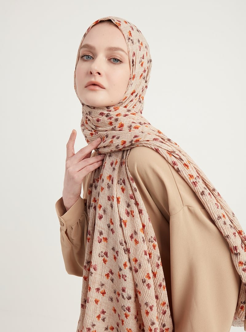 ŞALESS Vizon Çiçek Desenli Şal