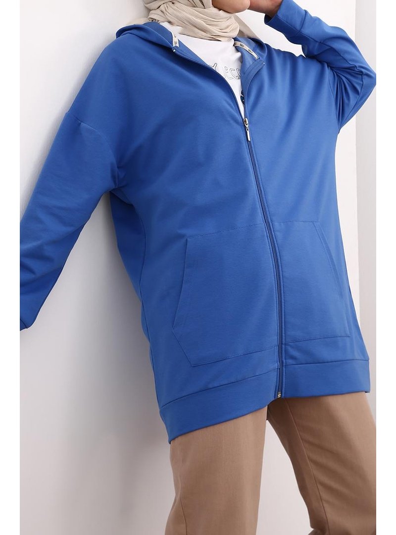Allday Mavi Fermuarlı Sweat Hırka Çini