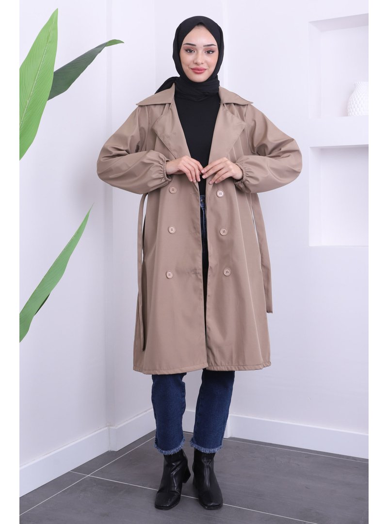 İmaj Butik Vizon Kruvaze Yaka Kemerli Bondit Trençkot