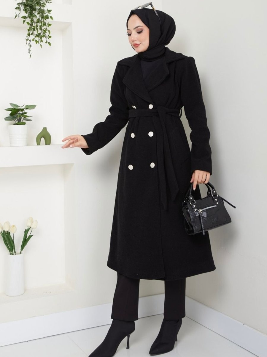 Nevayla Moda Kaşe Uzun Kaban / Siyah