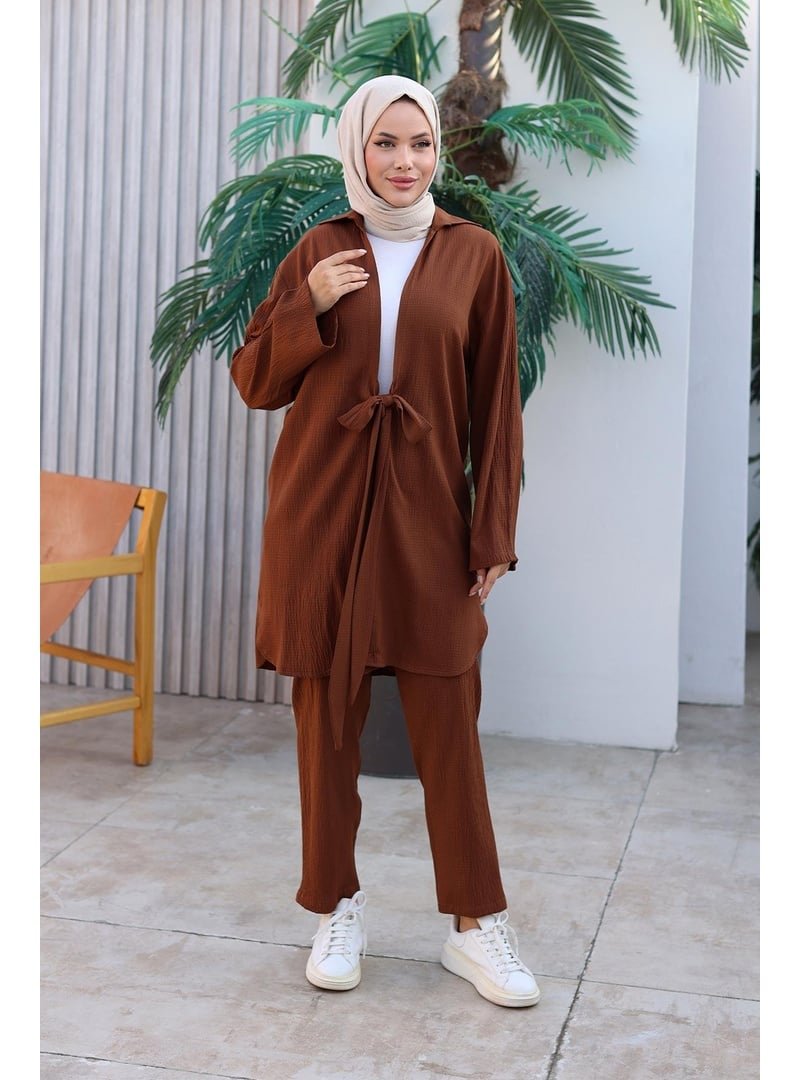 Misskayle Bağlama Detaylı Kimono Takım Kahvevengi