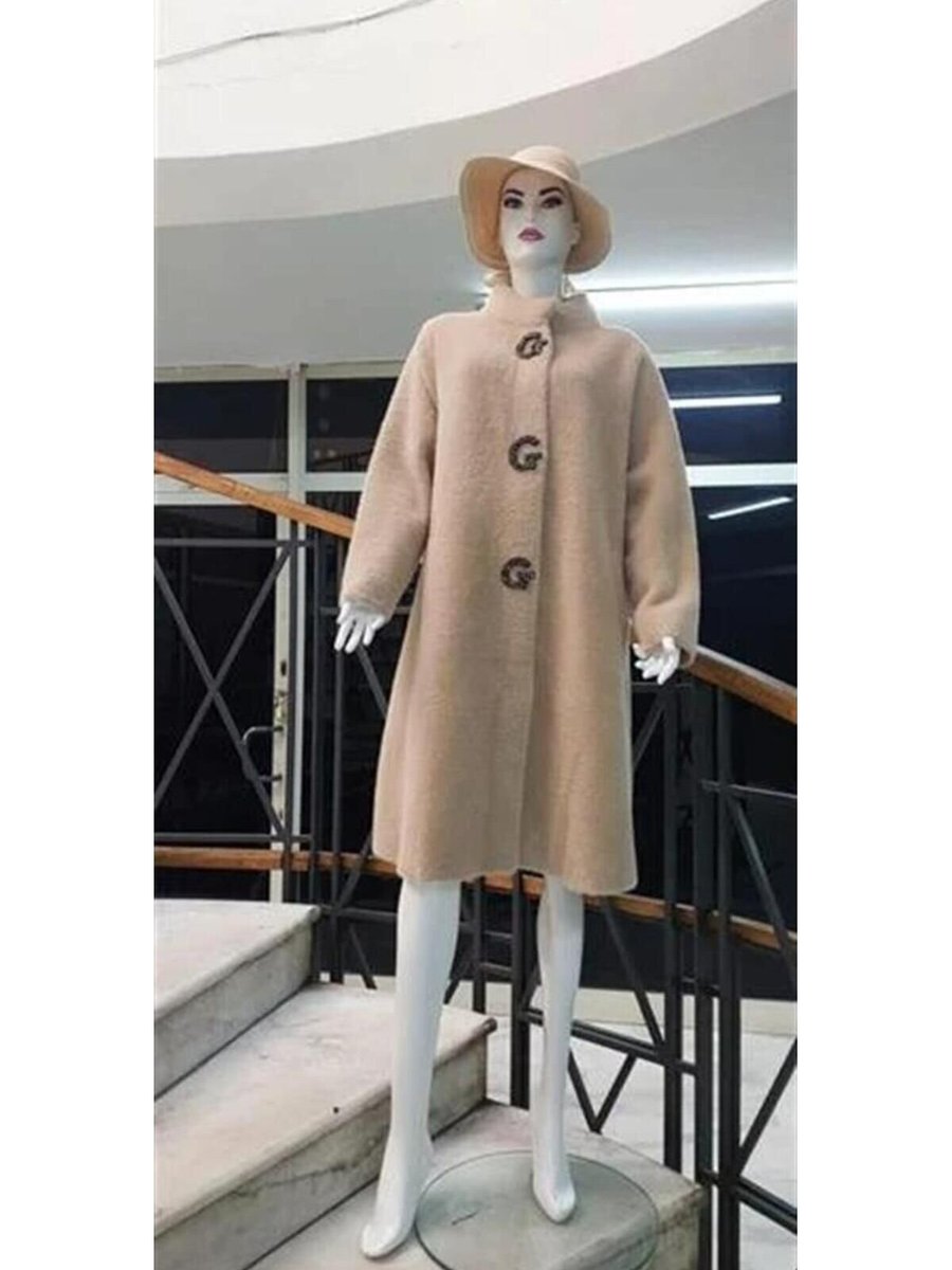 Bohem Stil Camel İtalyan Pula Taş Detaylı Uzun Angora Kaban