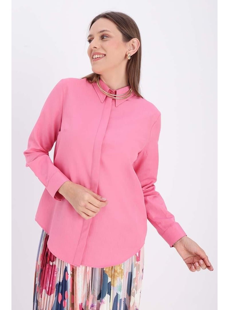 Allday Pembe Pamuklu Gizli Patlı Gömlek