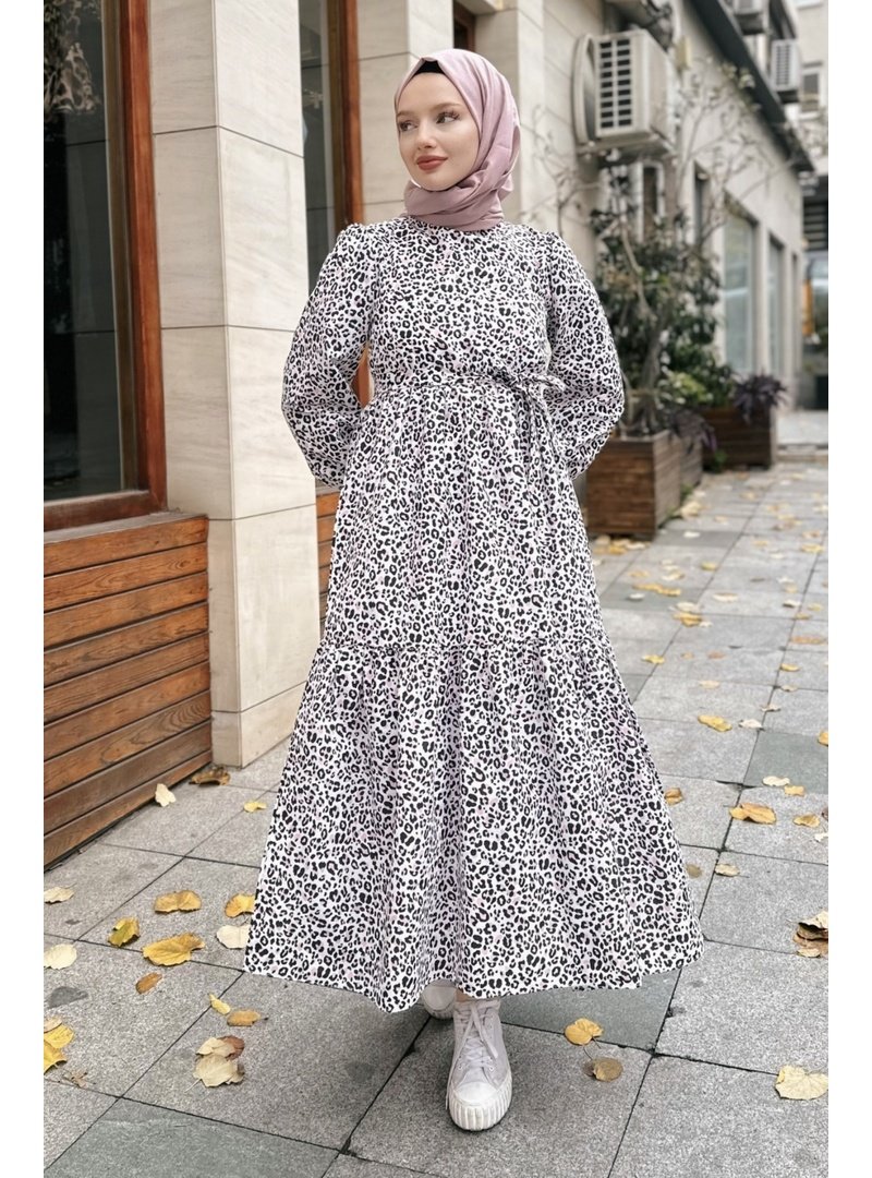 GİZCE Emla Zebra Desen Pembe Elbise