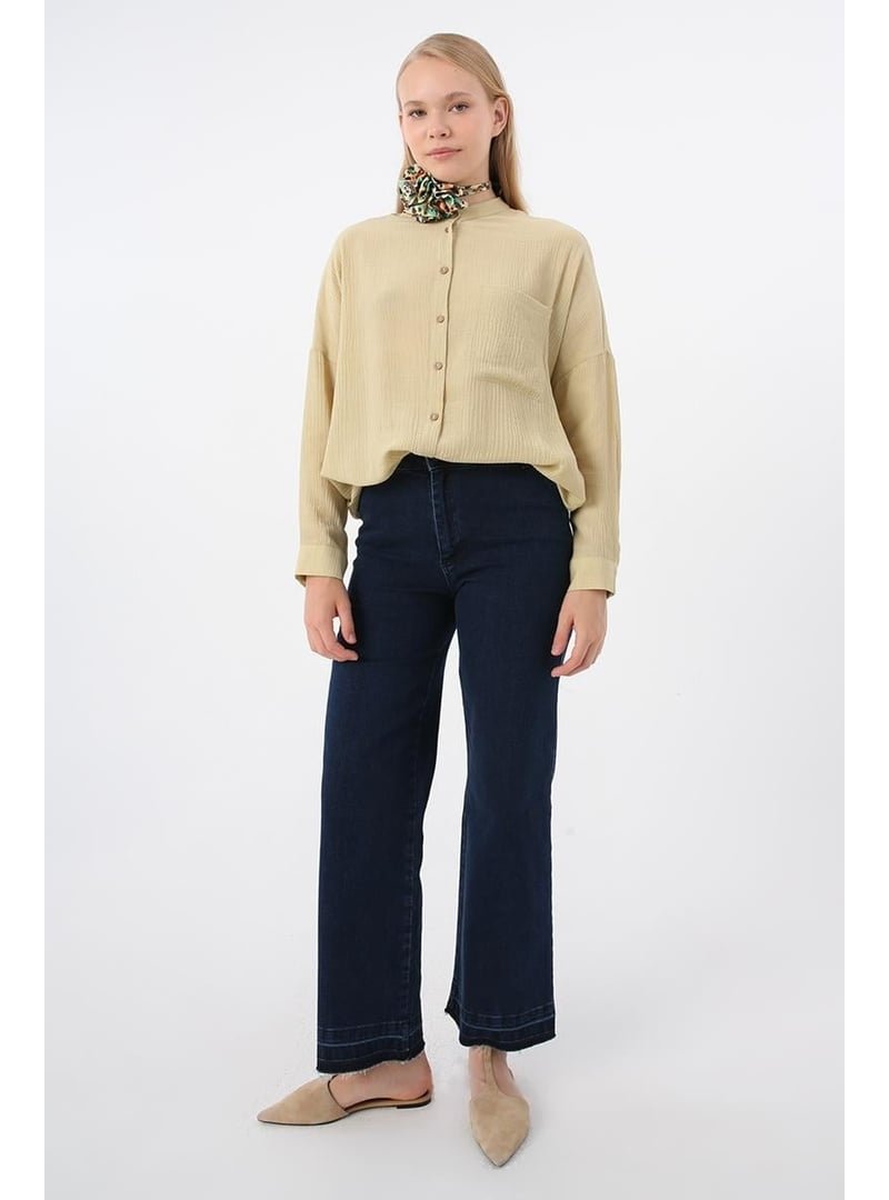 Allday Koyu Mavi Pamuklu Wide Leg Denim Pantolon