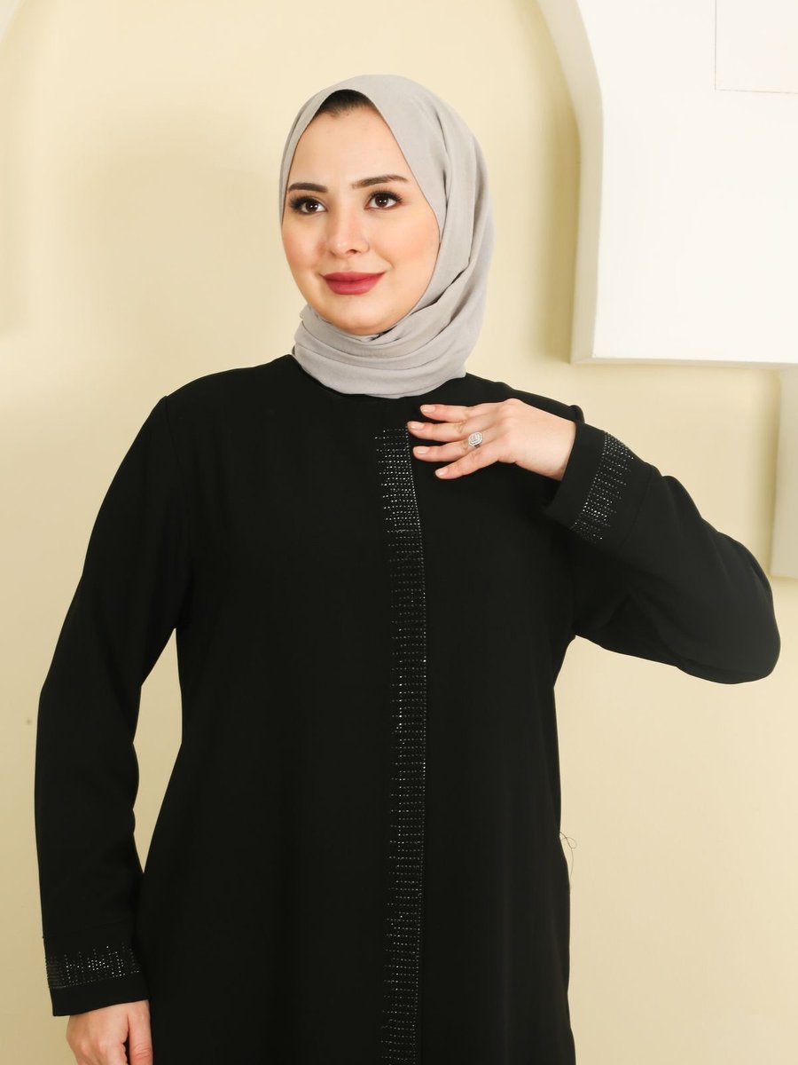 Moda İncir Kısa Uzun Taşlı Ferace
