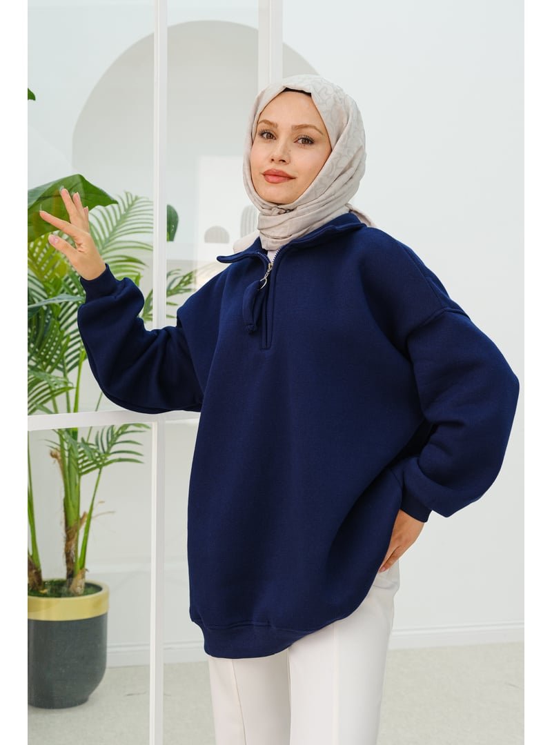 Locco Moda Lacivert Yarım Fermuar Detay Sweat
