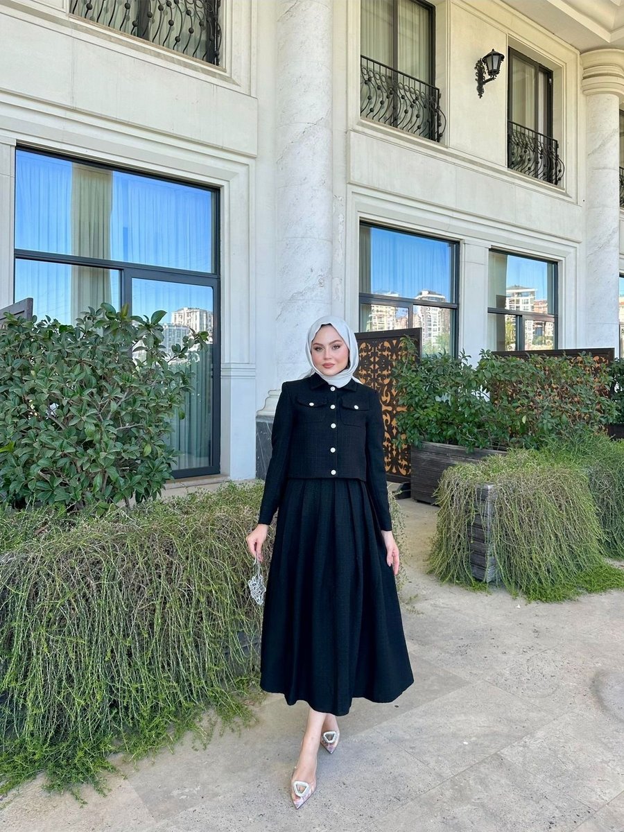 Miraydin Butik Tüvit Kumaş Tasarım Ceket Ve Etek Takımı Siyah