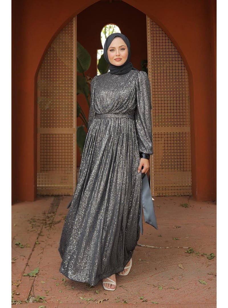 Hakimoda Arven Payetli Abiye Elbise Gümüş