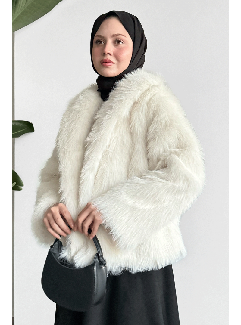 InStyle Astarlı Kısa Ekru Kürk