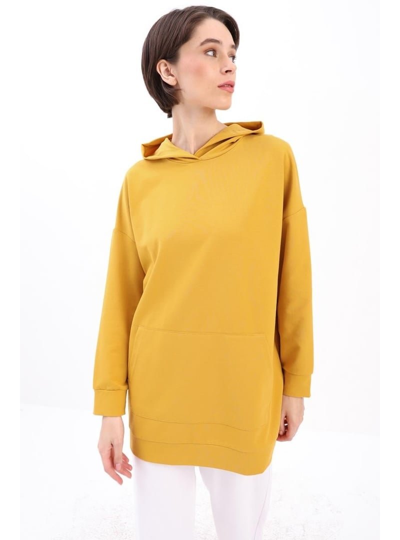 Allday Sarı Kapüşonlu Sweat Tunik