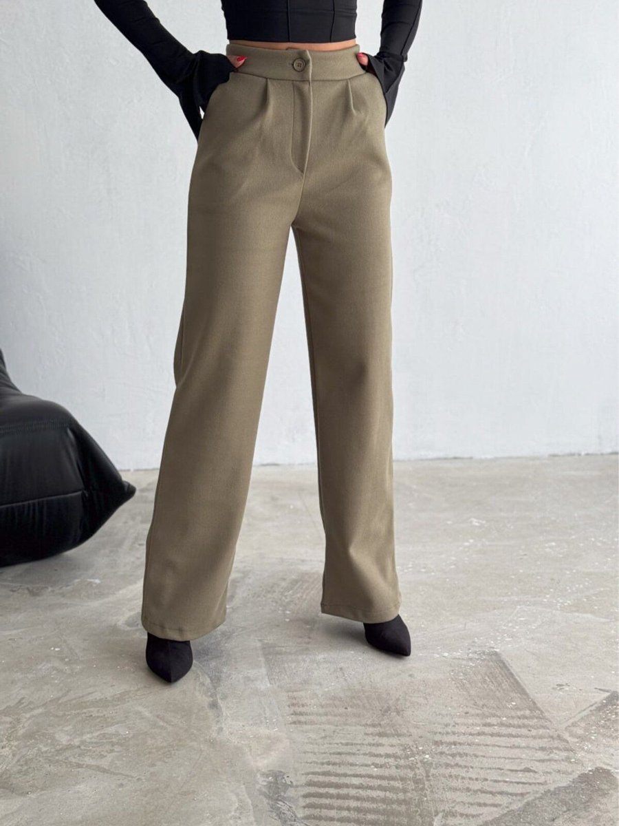 Winmoda Kadın Kaşe Pantolon Geniş Paça Baggy Yüksek Bel Maxi