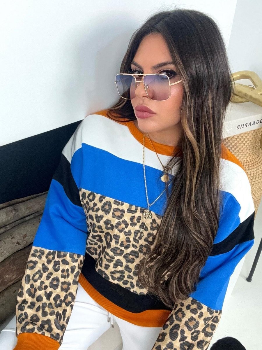 Sohotique By P Renkli Kontrast Bloklu Leopar Sweatshirt