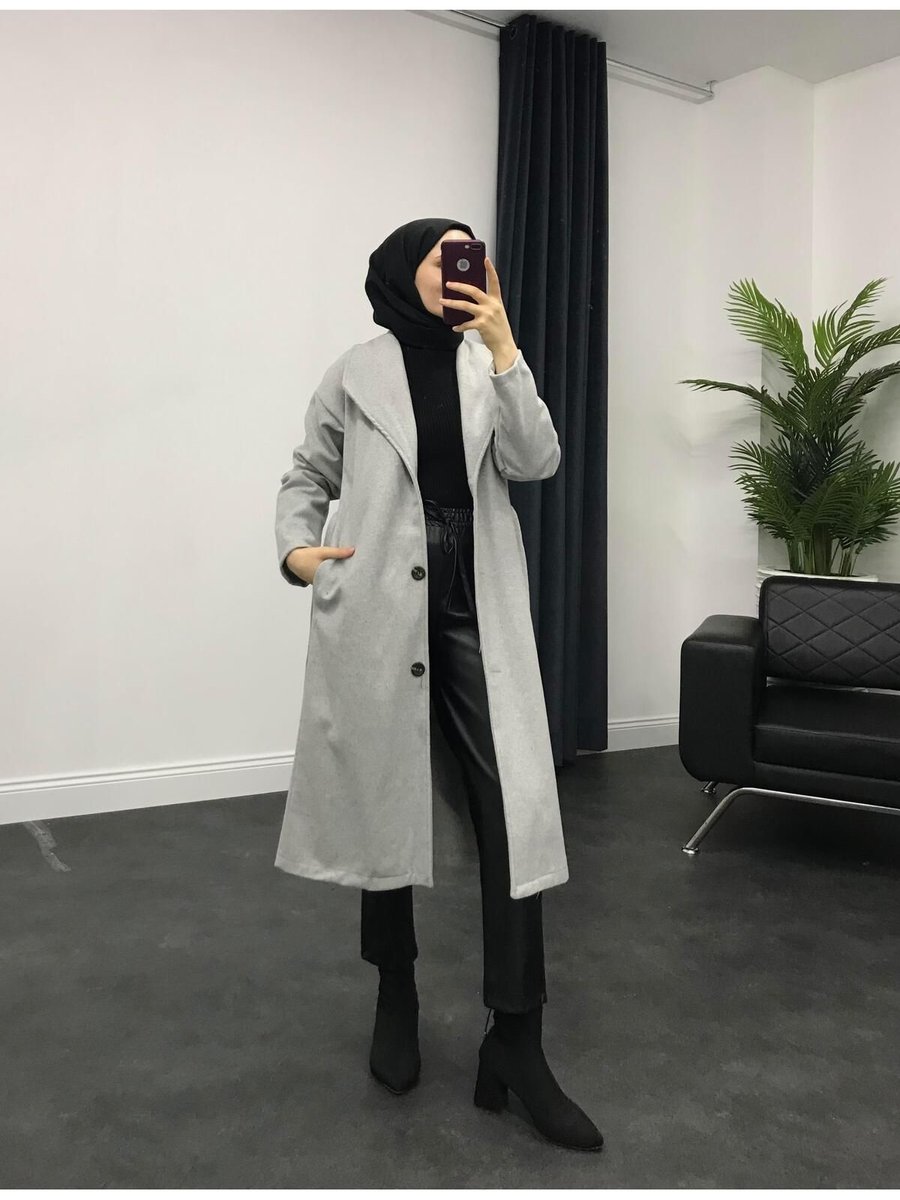 Merven Akyüz Kruvaze Yaka Kaşe Kaban Gri