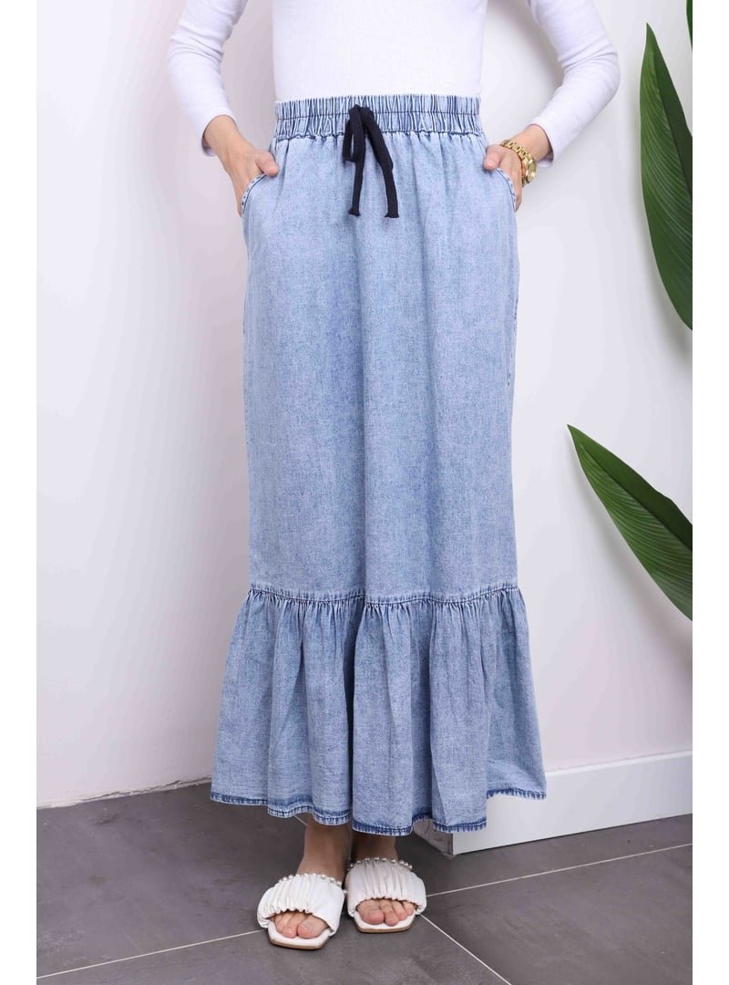 İmaj Butik Mavi Ucu Katlı Kot Etek