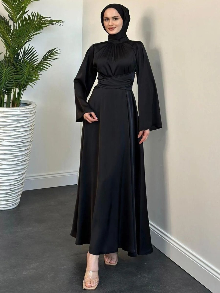 Sura Fashion Belden Bağlamalı Saten Abiye Elbise