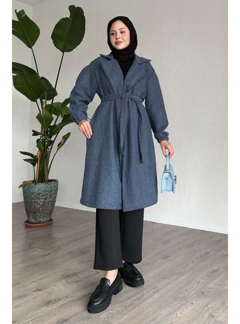 InStyle Balıksırtı İndigo Kaşe Kaban