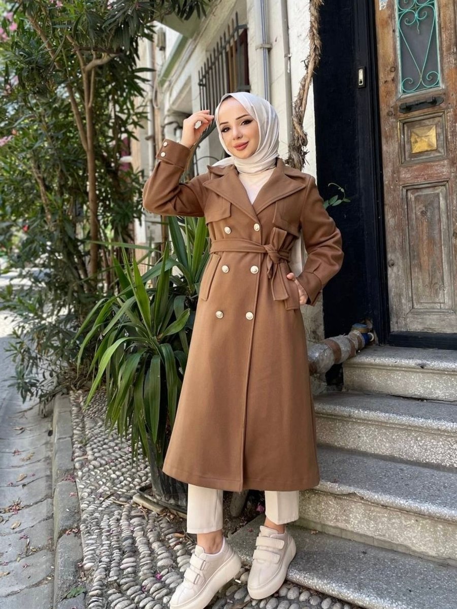Nevayla Moda Kruvaze Kaşe Kaban / Taba