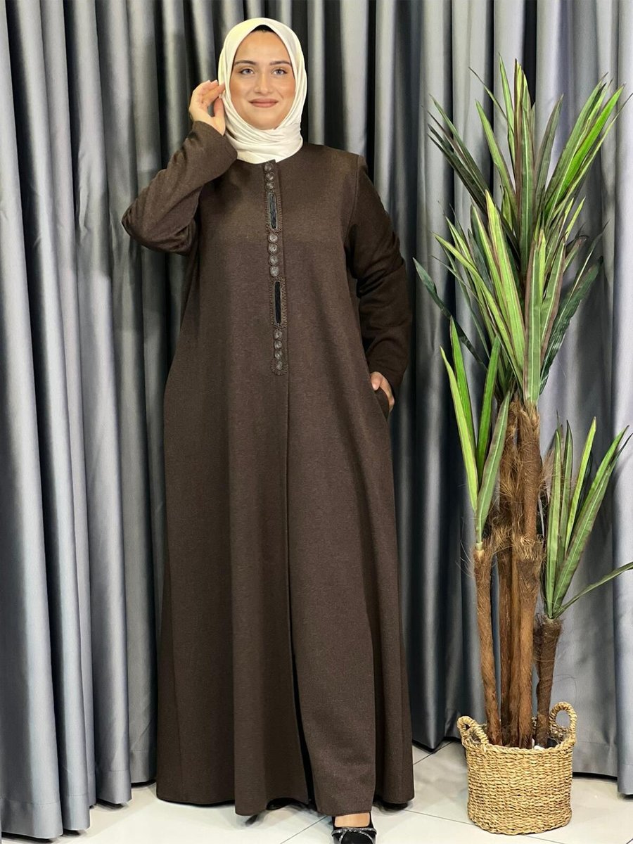 Butik Büyük Beden Mevsimlik Ferace Önü Nakışlı