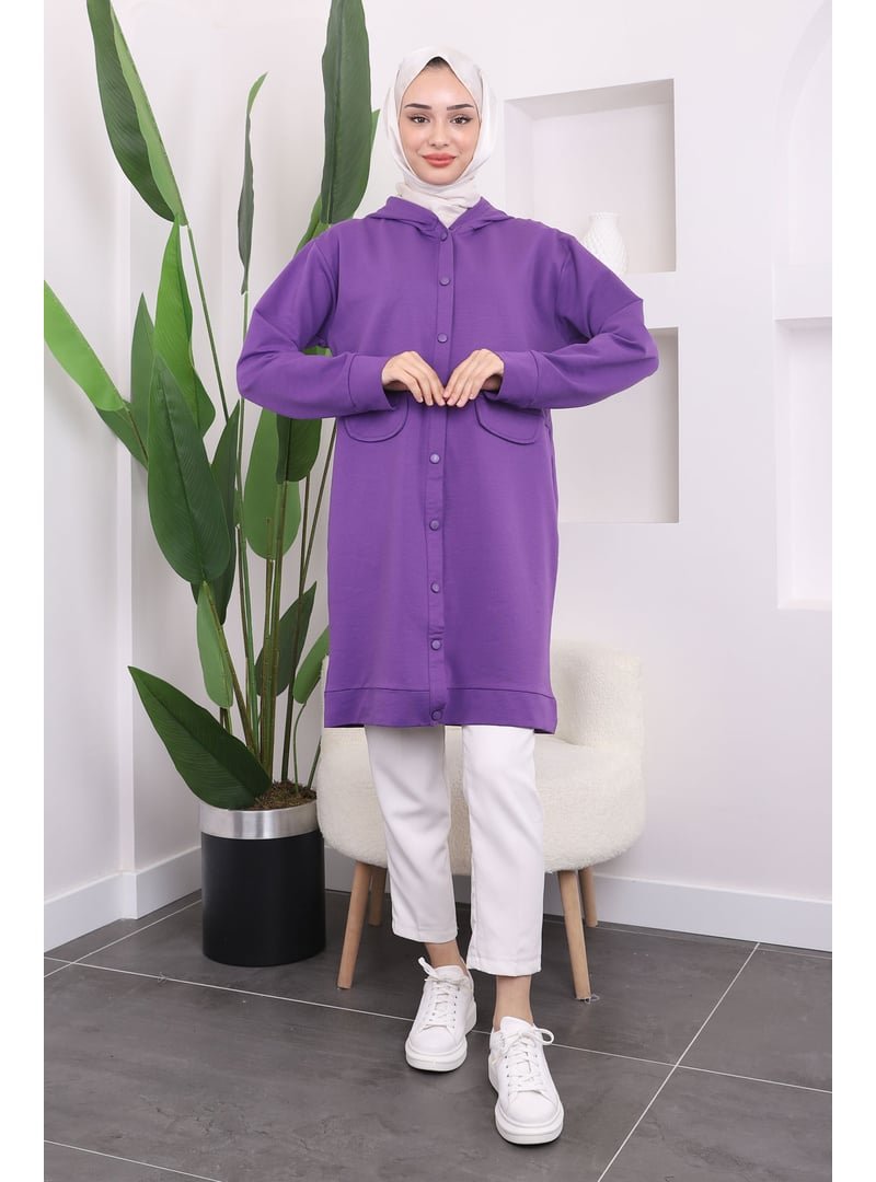 İmaj Butik Mor Çıtçıtlı Kapüşonlu İki İplik Kap