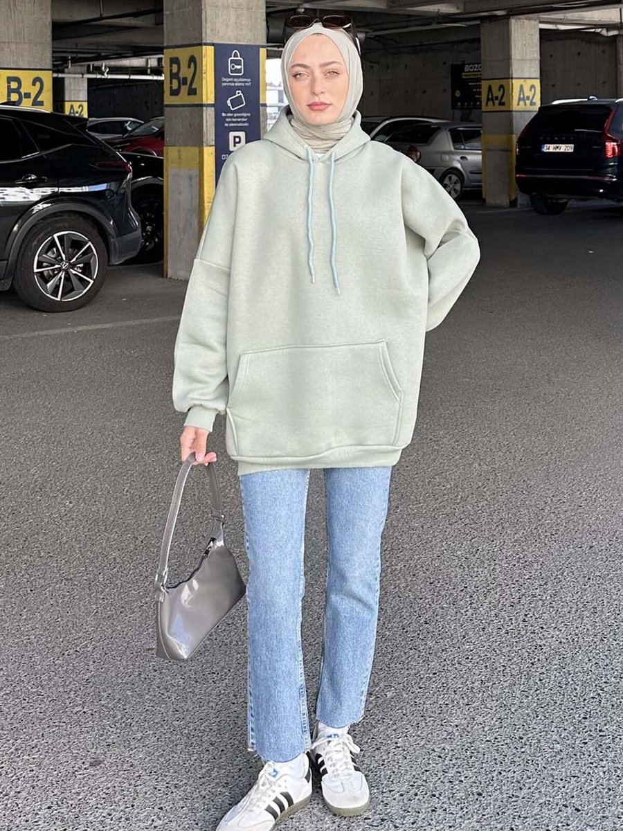 Lamelif Üç İplik Kanguru Cep Sweatshirt